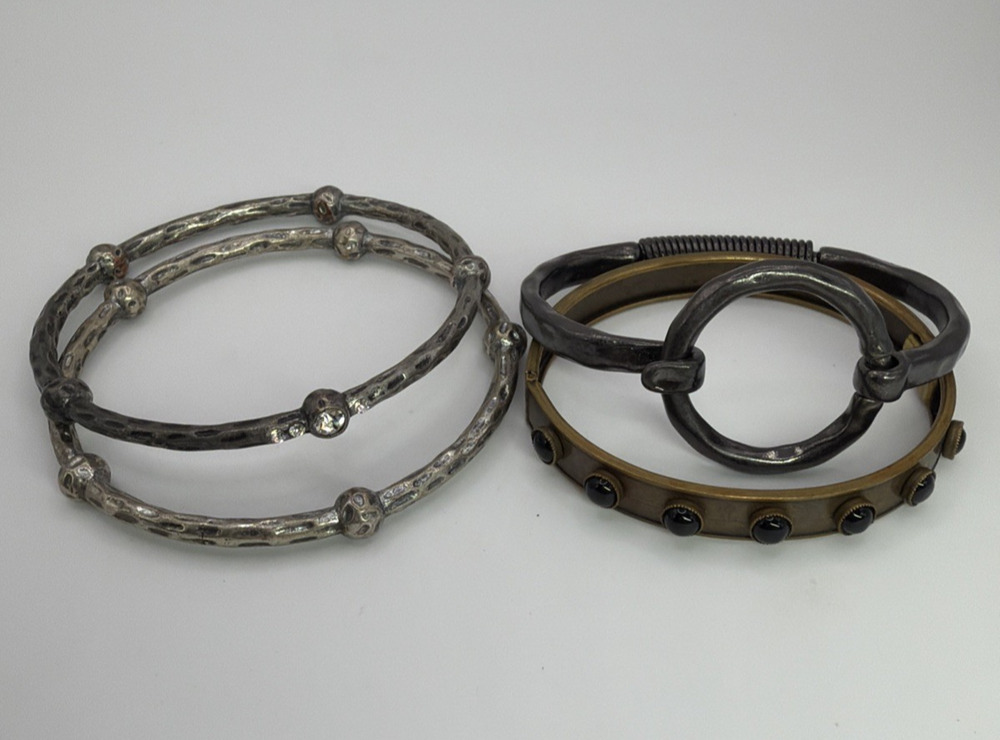 Mixed Steampunk Industrial Bracelet Lot Hammered Gunmetal Silver Tone Rustic